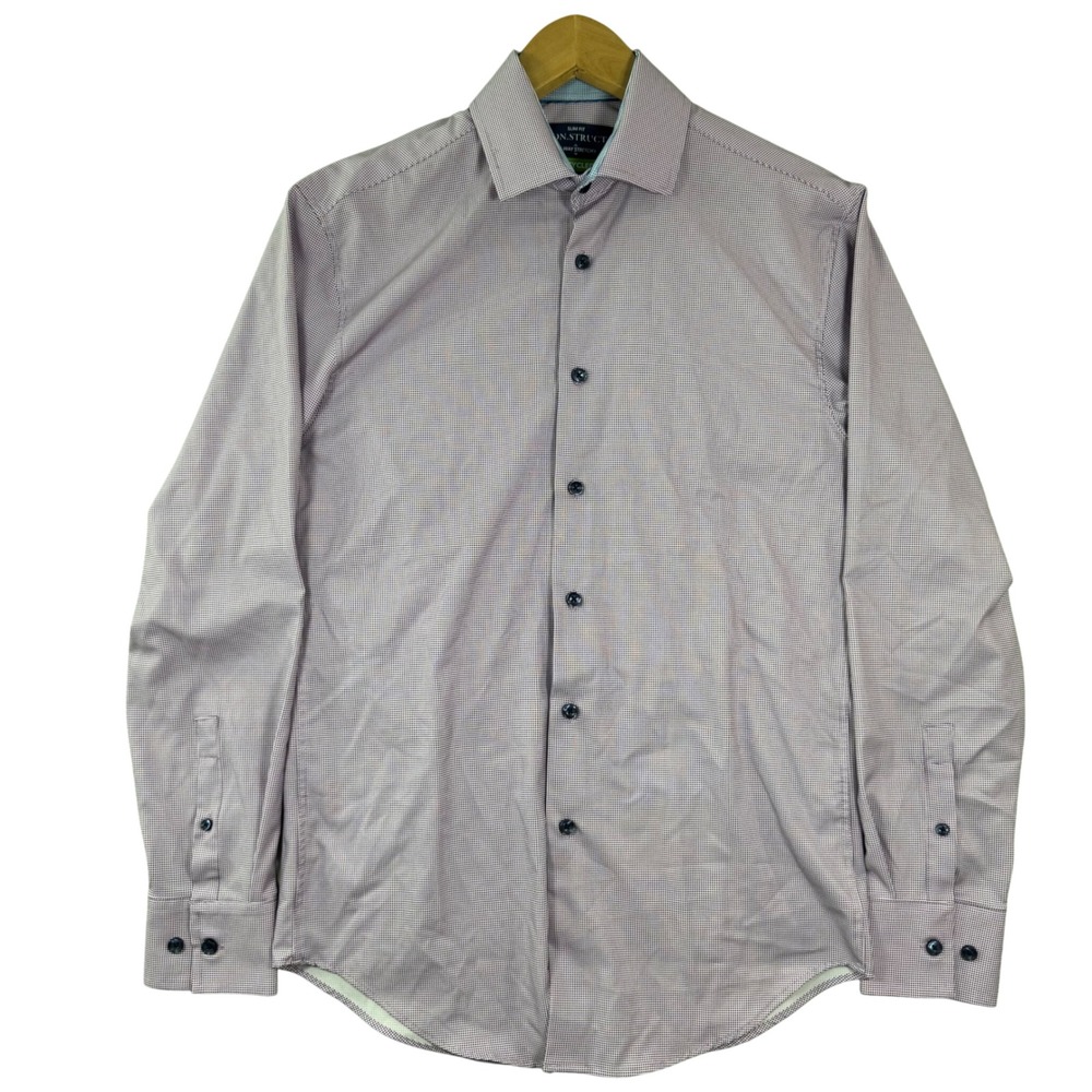 Con.Struct Mens Slim 4-Way Stretch Dress Shirt Purple Micro-Check Long Sleeve